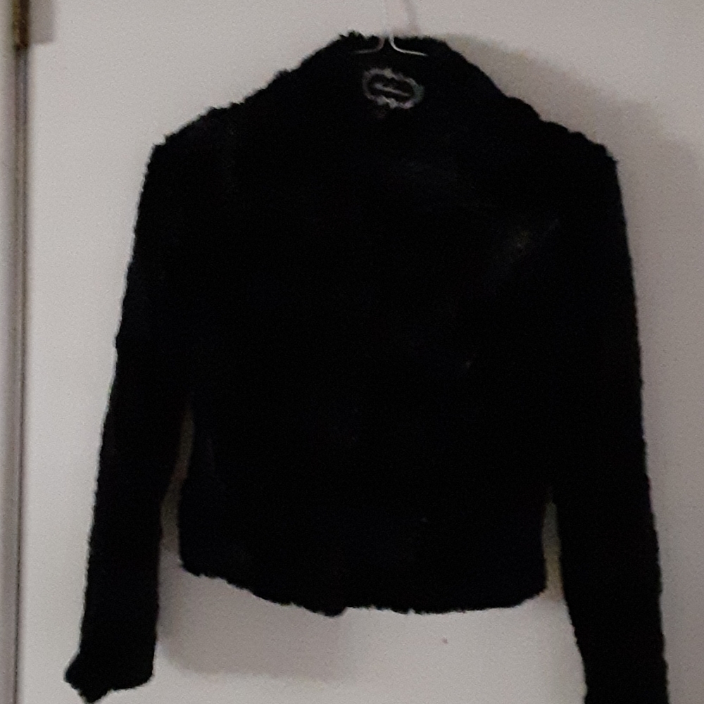 Black faux fur coat